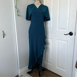 SHEIN Asymmetrical Teal Dress with Ruffle Detail